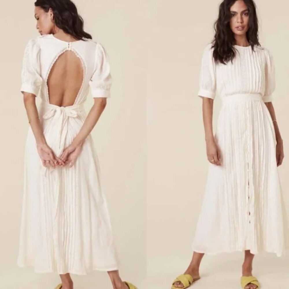 SPELL Jolene Lace Cut-Out Midi Dress Antique White Size XS NWT
